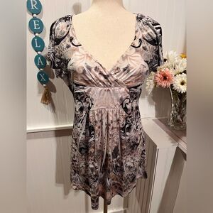 Style & Co. Earth Tones Colors Short Sleeves Floaty/Bohemian Top